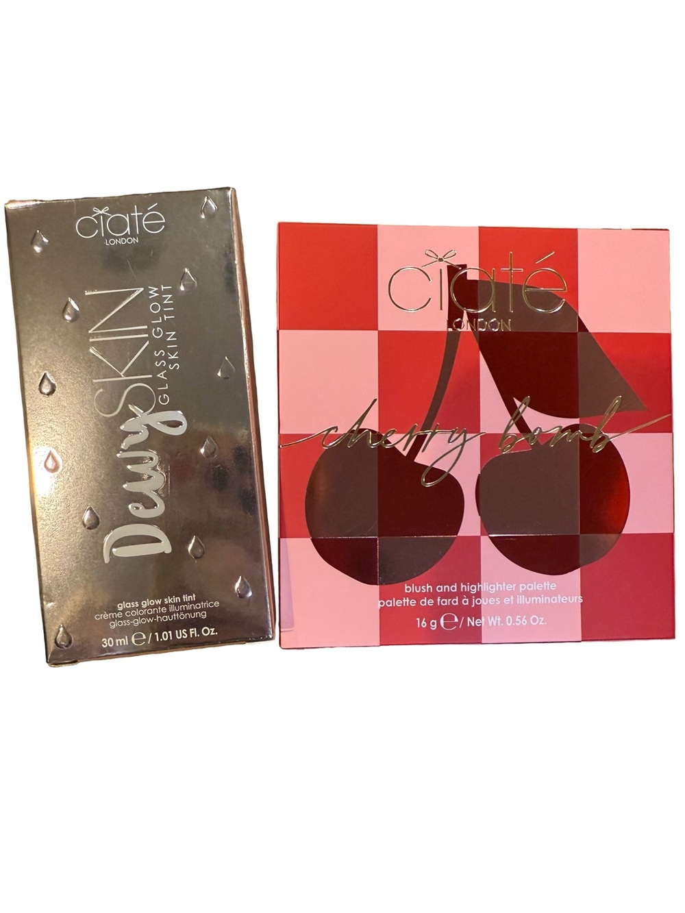 Ciaté London Dewy Skin Tint 040 + Cherry Bomb Palette Bundle Vegan Glass NIB